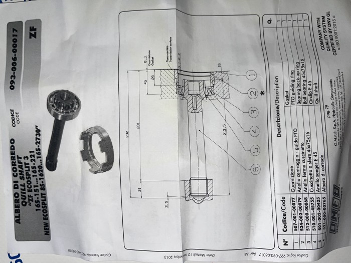 Вал отбора мощности для кпп ZF 09300600017 OMFB